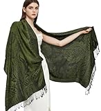 Gragengs Pashmina Schal Wrap mit ethnischen Paisley Two Tone Jacquard Schal für Damen,Paisley-Grün