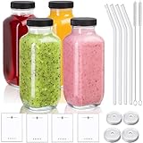 MEIMUCUL Smoothie Flasche,4 Stück Glasflaschen zum Befüllen,500ml Shot Flaschen zum Befüllen,Wiederverwendbare Smoothie Gläser mit Deckel,Ideal für Saft, Ingwer,Milchshakes