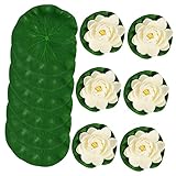 TOYZFRIENDY 12 Stück Teiliges Künstliche Schwimmende Lotusblüten und Seerosenblätter Naturgetreue Teichdekoration aus PU und Langlebig Geruchsfrei für Garten Pool und Aquarium