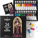 Castle Art Supplies 24 x 12ml Ölfarben-Set | Günstiges Set für Anfänger und Profikünstler | Leuchtende Auswahl an leicht zu verarbeitenden Farben | Eindrucksvolle Präsentationsbox mit Anleitung