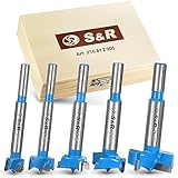 S&R Forstnerbohrer-Set für Holz 5-tlg, 15, 20, 25, 30, 35 mm in Holzbox, Forstner Bohrer mit ultrascharfen Wolframkarbid Hartmetall Schneiden, zuverlässige präzise Topfbohrer, Forstner-Bits