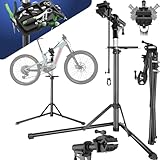 tectake® Fahrrad Montageständer, Belastbarkeit 50kg, Reparaturständer für e Bike, Rennrad, Bike Stand zur Fahrrad Reinigung, Pflege, klappbar, höhenverstellbar, drehbar, magnetische Werkzeugablage