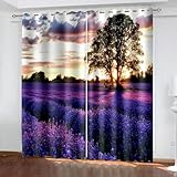 Gualiy Gardinen Vorhänge Blickdicht, Gardinen 137x274 Sonnenuntergang Lavendelfeld Vorhang Gardine Wohnzimmer