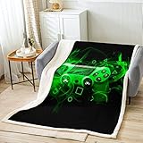 Gamepad Sherpa Decke Gamer Fleece Überwurf Decke für Couch Bett Sofa Game Controller Plüschdecke Moderne Spielkonsole Fuzzy Blanket Geometrie Grün Schwarz Raumdekor Raumdekor Einzelbett 127 x 152,4 cm