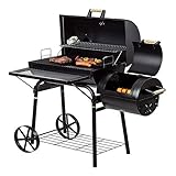 Barbecue Grill BBQ Holzkohlegrill Smoker BBQ Holzkohlegrill Smoker Barbecue Grill Home Fleischkocher Smoker mit Offset Smoker und herunterklappbarem Regal, Outdoor Picknick Camping Garten Bräter für