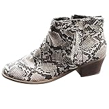 Woaikeyu Mode Leoparden/Farbe einfarbig Leder Damen Stiefeletten Kurzstiefel für Damen Absatz Blockabsatz Schnürung Deko Chelsea Stiefel, grau, 37 EU