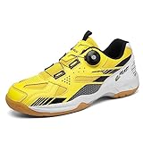 NGARY Herrenbadmintonschuhe mit Drehknopf Indoor Outdoor Sportschuhe für Volleyball Pickleball Squash Tennis,Gelb,43 EU