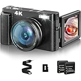 Digitalkamera 4K 48MP Fotoapparat Fotokamera Kompaktkamera mit 180° Flip-Bildschirm 32G Karte Autofokus Blitzlicht Makrofotografie 16X Digital Zoom Digitalkamera für Anfänger Geschenk