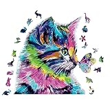 Holzpuzzle Erwachsene, Magische Holzpuzzle Tiere Katze für Erwachsene Kinder, Wooden Puzzle Erwachsene und Kinder (28,5 x 30 cm, 200 Teile, Katze)