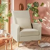 COLAMY Sessel Wohnzimmer Einzelsofa für Schlafzimmer, Moderner Gepolsterter Akzentstuhl mit Kissen, Stoff Leseecke Seitenstuhl mit Weicher Memory-Schaum Loungesitz und Holzbeinen, Beige