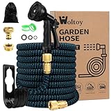 Flexibler Gartenschlauch 15M/50FT, Strapazierfähiger 3 lagiger Latex Wasserschlauch 3/4 Zoll und 1/2 Zoll Metallanschlüsse, 3450D-Gewebe, knickfrei, Garden Hose Schlauch mit 10-Funktions-Spray