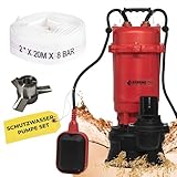 STREND PRO Schmutzwasserpumpe | Tauchpumpe QDX5 900W | mit SCHWIMMERM, bis 7m, 230V, 20000 l/h, Mit MESSER | für Septik, Abwasser, Schmutzwasser aus Mannlöchern, Toiletten, Abwasserkanälen | Metall