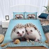 Süßer Igel Bettwäsche übergröße 155x220 Tiere 3 Teilig Bettbezug 155 x 220 cm 3D Bettwäsche-Sets Weiche Bettbezug Set Junge, Mädchen Bettbezüge Set und 2 Kissenbezüge a.3219