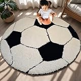 Wokii Fußball Spielteppich,Runder Teppich,Kinderzimmer Baby Krabbeldecke,Waschbar rutschfest Spielzimmer Kinderzimmer Jugendzimmer Jungen, Mädchen Sport Dekoration,110CM