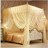 Princess Four Corner Post Bed Curtain Baldachin, Netz, Bettwäsche, dekorative 3 seitliche Öffnungen, elegantes Moskitonetz-Set, einfach zu installieren (inkl. Zelte und Rahmen)