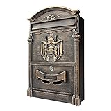 Melko Briefkasten Retro Vintage Gold mit A4 Einwurf-Format Wandbriefkasten Patina mit Namensschild und Sicherheitsschloss