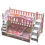 Puppenbettbett, 22x11.5x14 cm Plastikpuppenhaus Babypuppe Etagenbetten mit Treppen, Miniaturpuppenhauszubehör