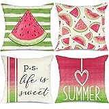 GEEORY Sommer-Kissenbezüge, 45,7 x 45,7 cm, 4 Stück, Wassermelone, süße Sommerkissen, dekorative Wurfkissen, Sommerdekorationen, Bauernhaus-Dekoration, Kissenbezug für Sofa, Couch