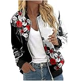 Vasreyy Damen Sale Angebote, Übergangsjacke Damen Strandmantel Bomberjacke Blouson Zip Up Langarm Jacke Casual Pilotenjacke Damen Mantel Winter Bikerjacke Damen(Black,S)