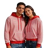 Gestreiftes Sweatshirt Herren Karneval Rot Weiss Kostüm Herren Faschingskostüme Männer Langarm Gestreiftes Kapuzenpullover Waffel Hoodie Sweatshirt Lange Ärmel Kordelzug Kapuzen-Sweatshirts mit Kapuze
