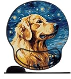 PPTRTYQT 3D Gaming Mauspad ，ergonomische Memory-Schaum-Handgelenkauflage, rutschfeste Gummiunterseite für Computer und Büro -Sternenhimmel Golden Retriever Hund