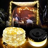 Camping Lichterkette Aufrollbar, 20m LED Lichterkette, Wasserdichte Ausziehbare Lichterkette, Tragbare Camping Lichterkette, Außen Campingleuchte USB mit Haken, Außenlichterketten für Camping Außen