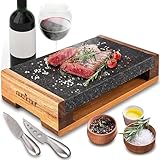 Nutrichef Heißer Stein, Lavastein, Steingrill- für Steak, BBQ & Fleischgrillen, Steak Platte- mit Edelstahlmessern, Steinplatte- Kocht & bewahrt Hizte und Geschmack, Beheiztes Steakbrett zum Servieren