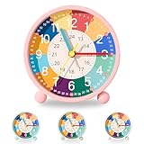Idota Wecker Kinder, Wecker Analog Ohne Ticken Kinderwecker mit Sanfter Weckklingelton Lernwecker Kinder mit Nachtlicht Mädchen Jungen für Schulanfänge Batteriebetriebene Weckuhr (Ohne Akku) - Rosa