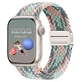 Hinnwer Geflochten Armband für Apple Watch Armband 42mm 38mm 40mm 41mm Damen Herren, Elastisch Nylon Stoff Band mit Magnetisch Verschluss für iWatch SE 2 SE Series 10 9 8 7 6 5 4 3 2 1 Grau/Blau/Pink