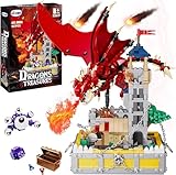 Drachen & Schätze Bauspielzeugsets, Würfelturm Baukästen, Kompatibel Mit Lego Schloss Sets, Drache Mittelalterliches Schloss Set für Kinder 8-12+, Geschenkideen für Erwachsene Fans (927 Teile)