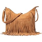 Sunwel Fashion Damen-Hobo-Tasche mit Fransen, Western-Geldbörse, Umhängetasche, veganes Wildleder, Quaste, Hippie-Umhängetasche, CAMEL