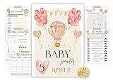 Babyparty Spiele Set Mädchen, 5 lustige Babyshower Spiele (60 Karten), Babyparty Geschenk, Babyshower Spielkarten, Babyparty Ideen, Babyshowerparty