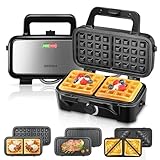 Sandwichmaker 1200W, Fohere 5-Gang-Temperaturregelung Waffeleisen Sandwichtoaster Kontaktgrill 3 in 1 mit Antihaftbeschichtung für einfache Reinigung ohne Anbrennen, LED-Leuchten