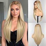 WOKESTAR Lange Perücken für Frauen Synthetisches hitzebeständiges Haar mit Fransen Natürliche Perücken für den täglichen Gebrauch Blonde Farbe