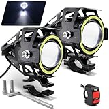 LynKomm 2 Stück Motorrad Scheinwerfer U7 LED Nebelscheinwerfer Spotlight DRL Universal Hilfsscheinwerfer mit Weiß Angel Eyes Halo Ring und Schalter für Autos, Fahrrad, Boot, ATV, Frontscheinwerfer