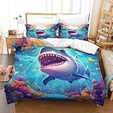 ZHUICHENG Cartoon-Hai 3-Piece Bed Linen,Hypoallergener Ozean Hai Duvet Cover with Zip and Pillowcases,100% Microfibre Leicht Leichte Pflege with Für Kinder Teenager Erwachsene einfach（140x200cm）