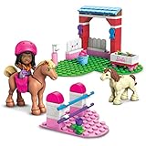 Mega HDJ84 - Barbie Pferdespringen Bausatz, 73 Bausteine, Teile mit Mode-& Rollenspielzubehör, 1 Mikropuppe, 1 Pferd & 1 Pony, Konstruktionsspielzeug, Bauspielzeug-Geschenkset für Kinder ab 4 Jahren