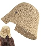Gewebter Fischerhut, verstaubar, Strohhüte für Damen, handgefertigt, atmungsaktiv, faltbar, Kopfbedeckung, Sonnenschutz für Freizeit, Reisen, Erwachsene, Mädchen, Frühling, Sommer, Strand, Outdoor