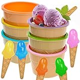 Bakiauli 6 Stück Eisschalen mit Löffeln, Wiederverwendbare Eisbecher Dessertschalen Nette Bunte Eisbecher für Familie Camping Party (Über 280ml)