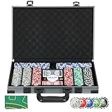 SPORTNOW Pokerkoffer Pokerset, Poker Komplett Set mit 400 Chips, 11,5 Gramm, 2 Kartendecks, 5 Würfeln, Innenfächer, Dealer-Scheibe, Spielmatte, Aluminiumkoffer