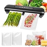 Vakuumiergerät, Vakuumierer für Lebensmittel mit 20 Vakuum Beutel, Folienschweißgerät für Trockene, Feuchte, Frische, Schnell-Kompaktes, Vollautomatisches Versiegelungsgerät, Schwarz