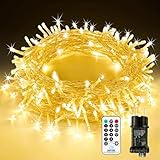 LED Lichterkette Außen Strombetrieben, 20M 200 LED Lichterkette Weihnachten mit Fernbedienung Timer Merkfunktion, 8 Modi IP65 Wasserdicht für Innen Außen Garten Party Hochzeit Weihnachtsdeko, Warmweiß