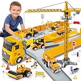 Naxudcoo Baustellenfahrzeuge für 3-7 Jahre alte Jungen Baustellenfahrzeuge Kinder Kleinkind Auto LKW Spielzeug Kran Bagger Muldenkipper Baufahrzeug Spielzeug für 3 4 5 6 7 Jahre alt Jungen Geschenke