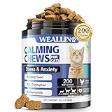 WEALLIN Beruhigungsmittel für Katzen, 200 Natürliche Leckerlis für Entspannung, Hilft bei Unruhe, Trennung, Tierarztbesuchen, Reisen, Lauten Geräuschen, Hähnchen Geschmack, Alle Rassen & Größen