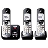 Panasonic KX-TG6823GB DECT Schnurlostelefon mit Anrufbeantworter (3 Mobilteile, strahlungsarm, Eco-Modus, GAP Telefon, Festnetz) schwarz