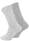 VCA 2 Paar Norwegersocken (Wollsocken), Stricksocken für Damen und Herren, Grau, Gr. 43-46