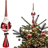 BRUBAKER Weihnachtsbaumspitze Dicker Santa - Christbaumspitze glänzend - 35 cm große Baumspitze Weihnachtsmann - Weihnachtsbaum Spitze - Tannenbaum Deko Weihnachten - Tannenbaumspitze - Rot