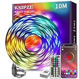 KSIPZE Led Streifen 10m, RGB LED Strip mit Fernbedienung Bluetooth App, Dimmbar Farbwechsel led Lichterkette Lichtband Musik Sync, Selbstklebend Leds Kette Leiste band Beleuchtung für Zimmer Partei