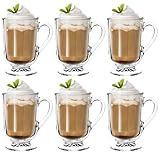 KADAX Kaffeegläser, 6er Set, 300ml, Teegläser aus Glas, Glühweingläser, Trinkgläser für Tee, Kaffee, Irish Coffee, Kaffeetassen mit Henkel, Cappuccino Gläser, Dessertgläser