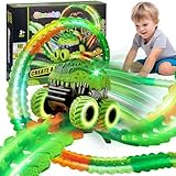GleamKid Spielzeug ab 3 Jahre Autorennbahn Auto Set,Dinosaurier Auto Spielzeuge,Leucht Flexible Autorennbahn Rennbahn Kinder Spielzeug,Geschenk für Kinder ab 3 4 5 6 7 8 Jahre Jungen Mädche
